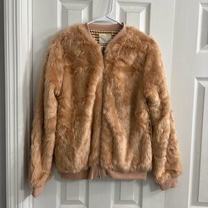 NEW! Rylee and Cru | Faux Fur Fall Bomber Jacket Coat Gingham Luxe SZ M